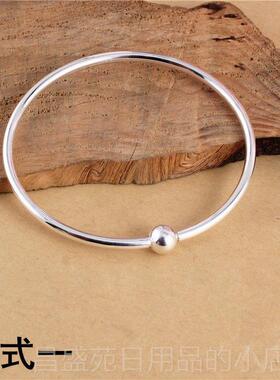 高档足银999手镯银女纯闭口可穿东西简约时尚空心手环以小众设计