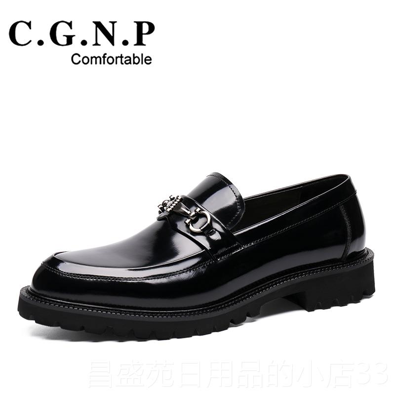 高档士秋皮季男商务装鞋男真皮圆头英伦休闲男鞋漆皮西装结婚鞋潮