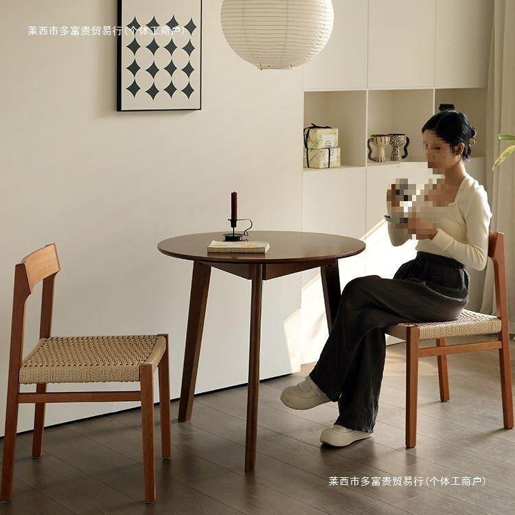靠背凳子餐桌椅邮法式黑色中古藤绳编包设计实木椅子书桌日式化妆