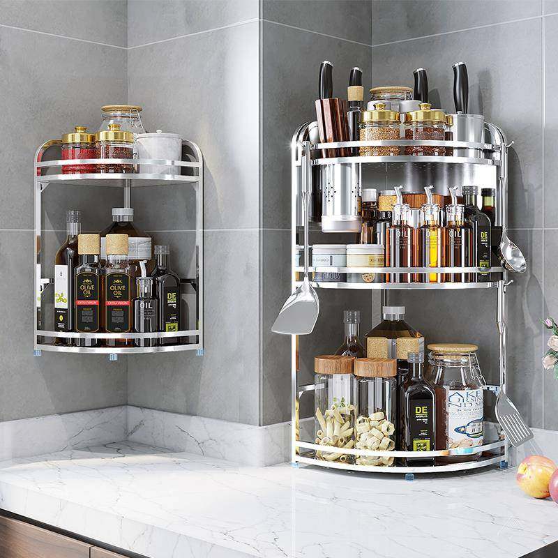 不锈钢油盐酱醋多功能台面转角家用调味料置物架三脚架厨房收纳架,厨房/烹饪用具,抹布架/厨房清洁收纳架,淘宝优惠券,粉丝福利购,淘宝优惠卷