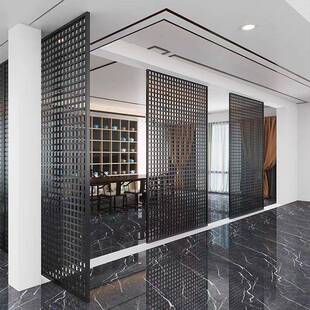 现代简约格栅隔断屏风铁艺十字网格子金属黑色客厅家用入户座屏