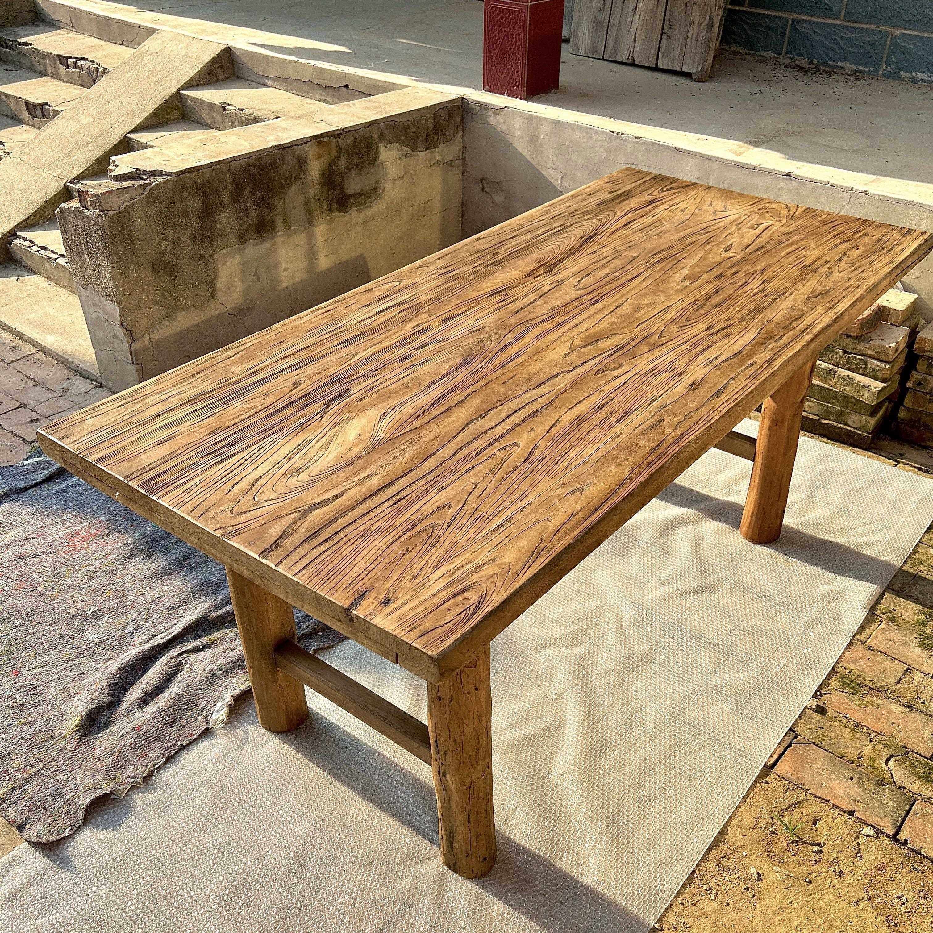 老榆木桌子复古茶桌原木实木桌子吧台长桌书桌餐桌阳台桌民宿定