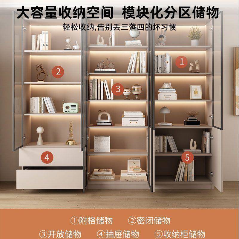 新中式书柜一门到顶加墙高客厅带玻书璃门柜展示储20物家用房门书