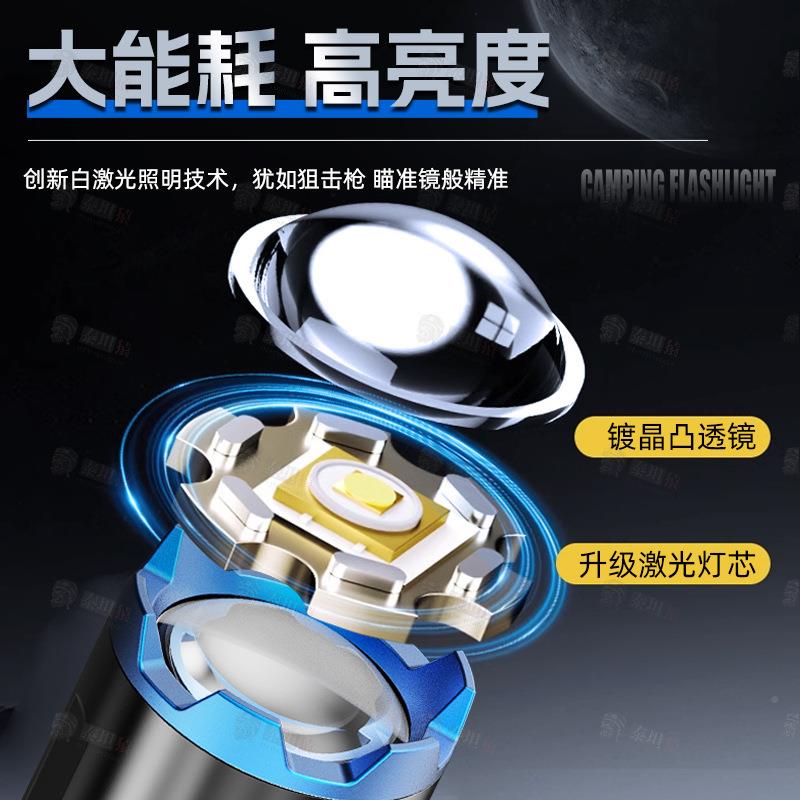 户外多能露营手电三色镜片伸泛焦黑龙手电缩光灯手功电多档电火变