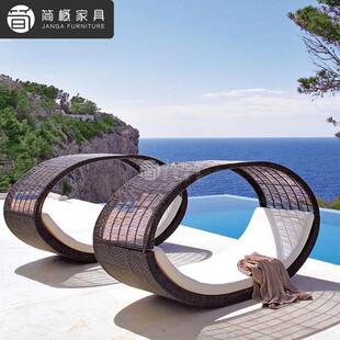 户外别墅藤编躺椅庭院阳台休闲懒人躺床鸟巢沙发酒店民宿日光浴床
