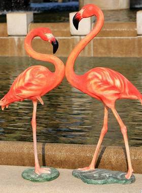 手工欧式打砂火烈鸟摆饰公园玻璃钢动物摆件家居庭院工艺品摆件