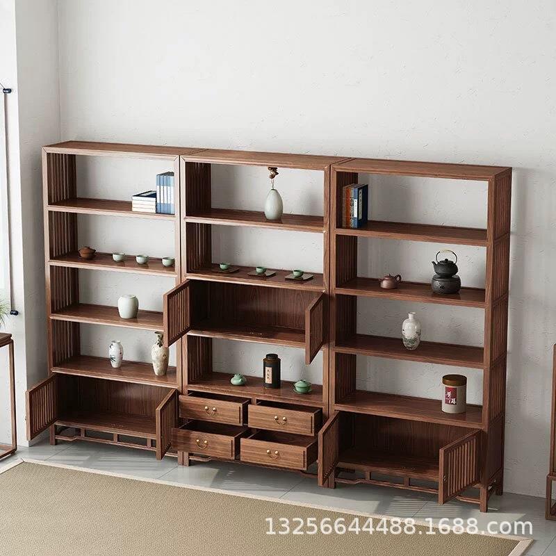 老榆木博古架茶室办公室文玩茶具收纳架靠墙展示柜卧室书架家具
