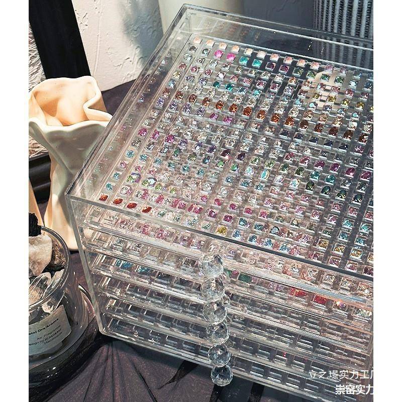 华子别墅新款亚克力收纳现货华子美甲钻小饰品抽屉整理收纳美甲店