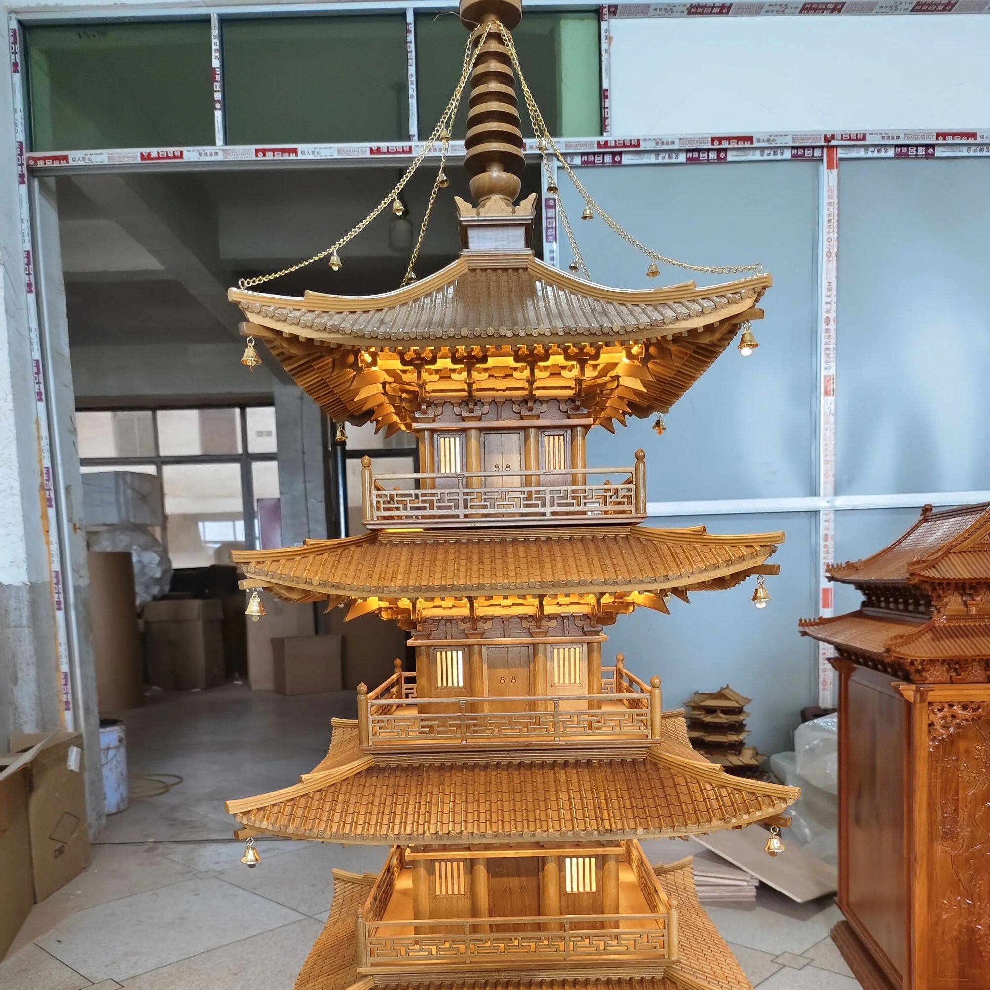 中国古建筑五层塔模型江苏无锡金丝柚木拈花湾拈花塔工艺品摆件
