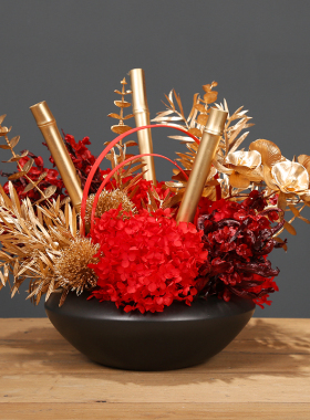 高档酒店餐桌花转盘摆花喜庆结婚仿真花圆形圆桌餐厅桌面中间假花