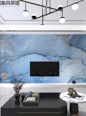 竹木纤维集成墙板电视背景墙蓝色大理石纹木饰面碳晶板客厅护墙板