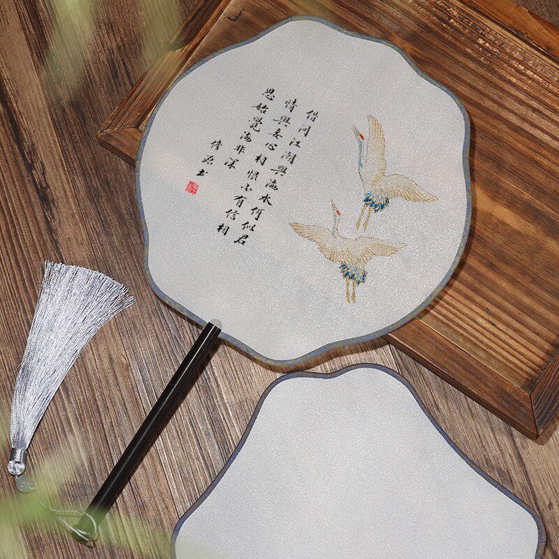 高档熟绢工笔手绘diy画扇空白团扇古风真丝扇子国画古典圆形宫扇