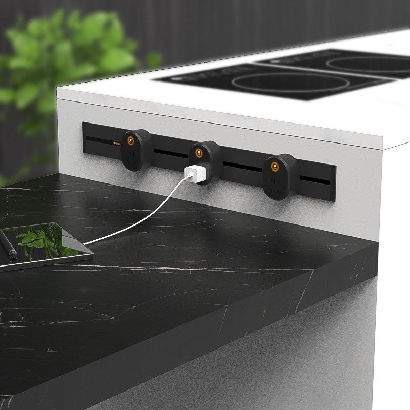 美沿浸水防触电轨道插座暗装极窄薄款嵌入式岛台办公移动滑轨插座