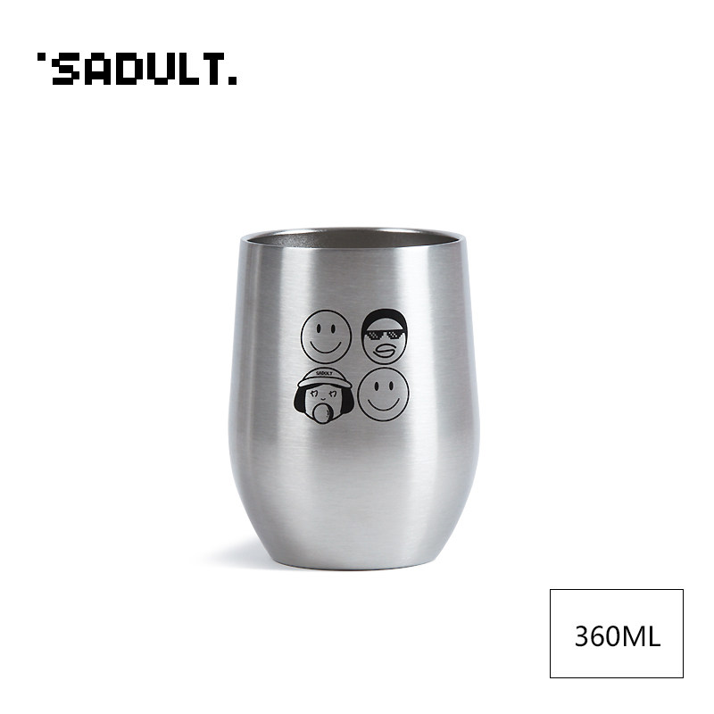 sadult 可爱双层带盖保温保冷304不锈钢杯子水杯饮料杯咖啡杯茶杯