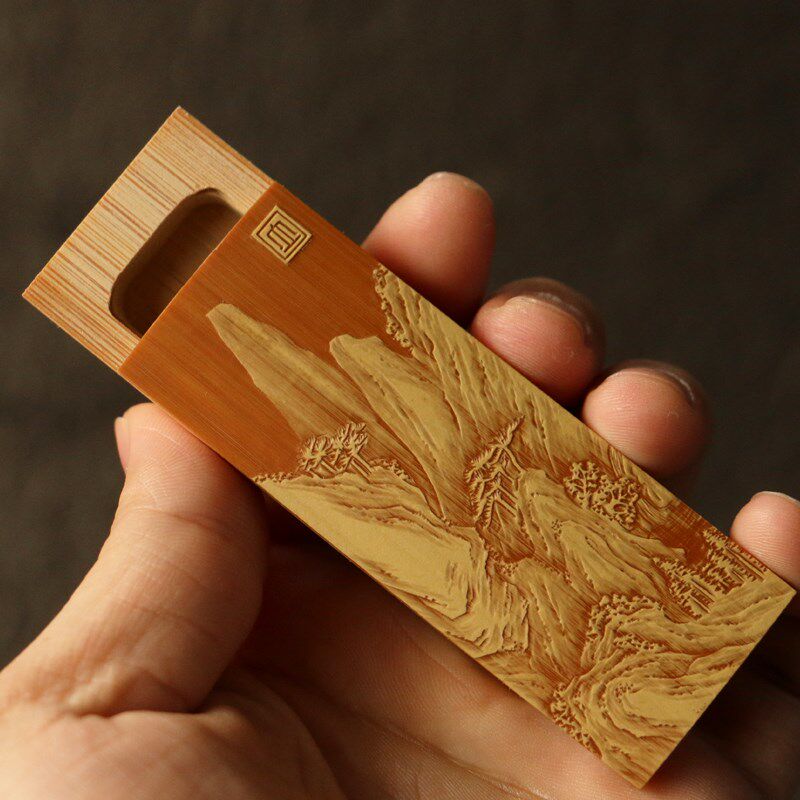 东阳名家裘立刚本工精工留青雕刻十几年老玉竹雕牙签盒把件把玩竹
