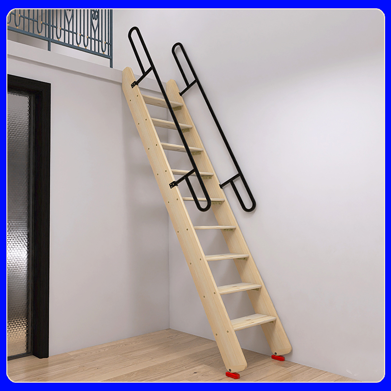 实木梯子家用阁楼直梯一字登高加宽加厚爬梯带扶手防滑工程梯定制