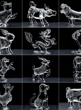 水晶12十二生肖鼠牛虎兔龙蛇马羊猴鸡狗猪客厅工艺品属相装饰摆件