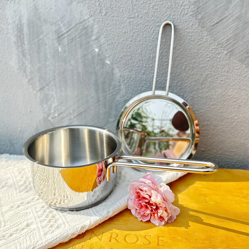 18/10不锈钢辅食锅宝宝煮面锅热牛奶家用小奶锅无涂层14cm