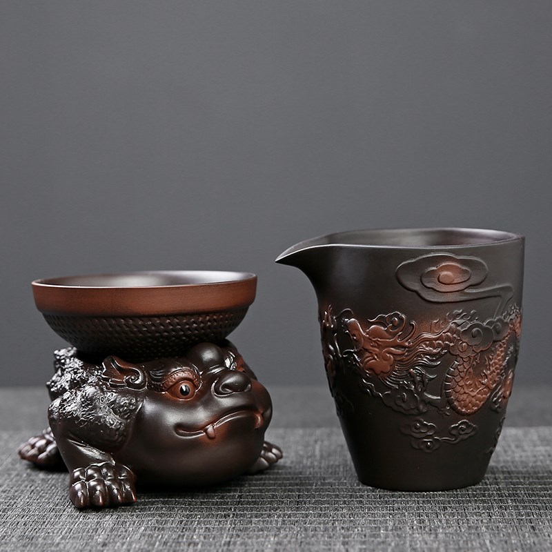 紫陶金蟾一体茶漏架茶宠茶滤茶叶过滤器家用创意陶瓷片细密过滤网