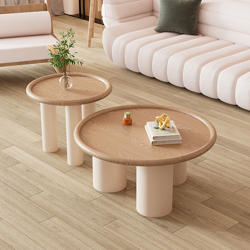 现代简约家用客厅小户型桌子2023新款奶油风圆形极简茶几创意边几