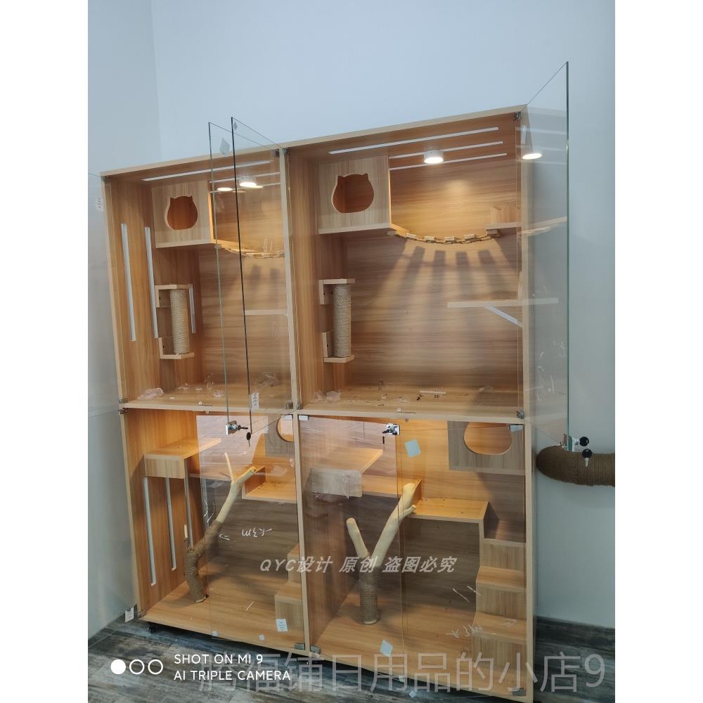 正品猫舍室内定实木笼子猫别墅猫柜猫猫窝猫房寄养展制猫示柜屋豪