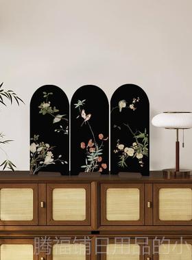 正品中桌古风面墨竹小屏风桌摆件新中茶家式居边柜玄关装饰品复古