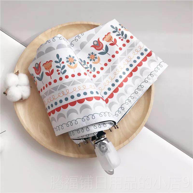 正品简约北美风花朵可爱动伞黑胶自防晒紫外线便携三系折五晴雨伞