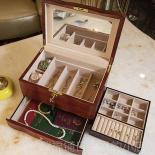 正品灵芳芳纳实木首饰盒带锁 复古收盒公多层 灵主结婚妈妈生日礼