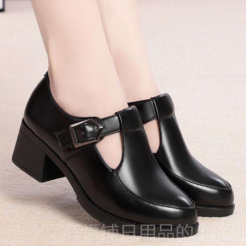 正品真皮软底妈妈码鞋子士单鞋中跟女女皮鞋老丁字鞋跳舞鞋中年大