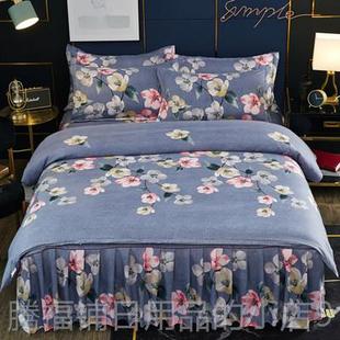 正品 床罩网红全棉磨毛婚庆双人被套1.8米 加纯棉床四件厚套裙韩版