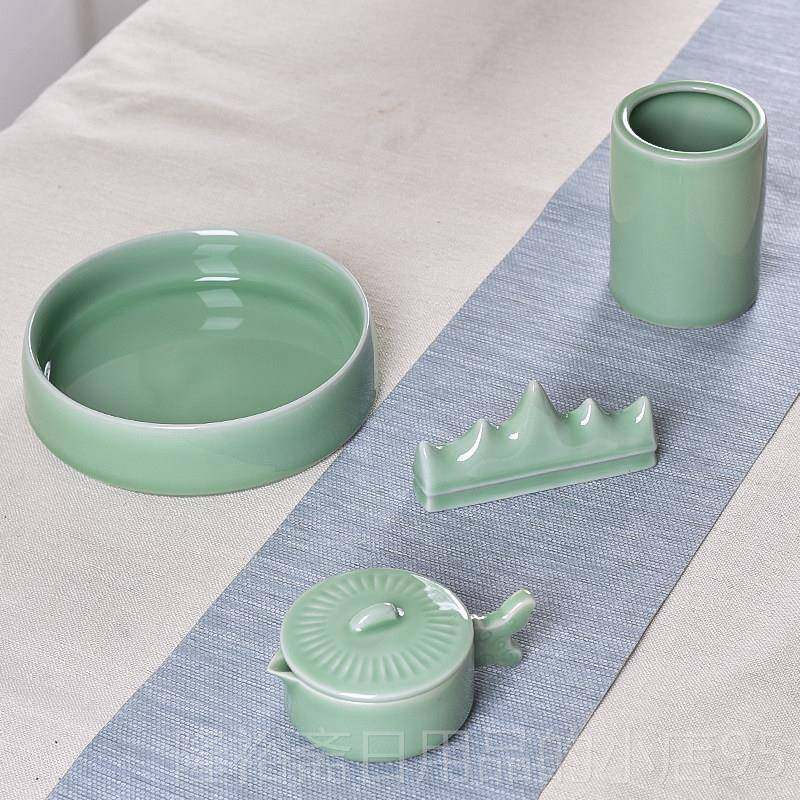 高档特价包哥窑用青瓷学生文房四宝品套装笔洗砚滴笔架笔筒邮书法