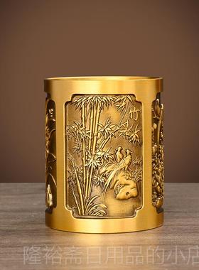 高档纯黄铜笔筒摆件实笔筒中桌式办公桌书面装饰心品送老师同学礼