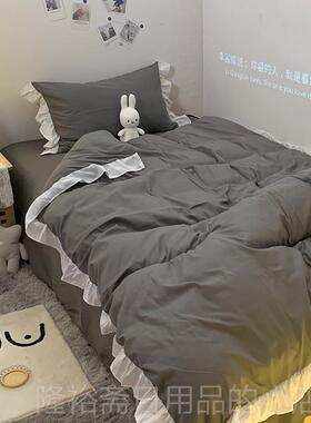 高档韩式床件上用品纯少女裙心紫色色荷叶边四套床公主风1.8双人