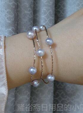 高档节韩首饰品纯天然女淡水珍珠手链手串S92版5银手镯多层圈情人