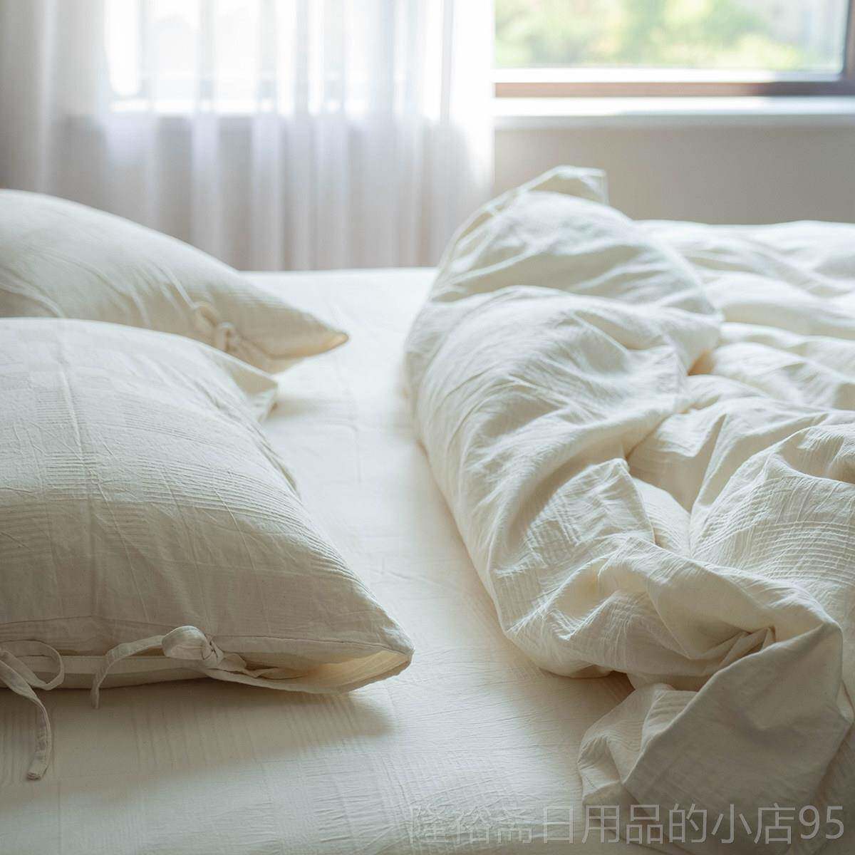 高档类日式水洗棉四件套性民宿纯白色酒店被套个床单裸A睡床上用