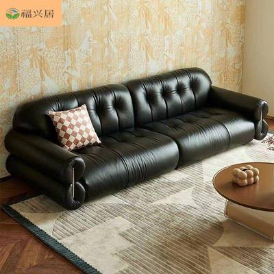 意极简FYS直排皮质沙现代简约发小式户型复古风休闲客厅用家沙发