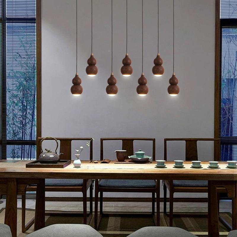 餐厅葫芦吊灯吊灯中式胡桃木铜简约现新代茶室饭厅台灯具全轻奢吧