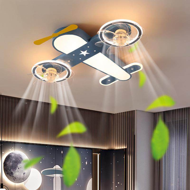 儿童房间灯全光扇吸谱led灯护眼飞机风卡通现代男孩85874卧室吊扇