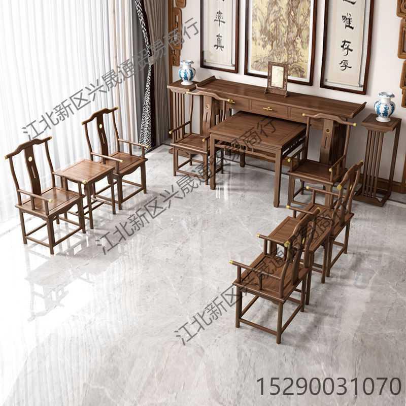 新式中堂六供件套实木农村桌231八仙桌堂屋佛台条案老中榆木案台