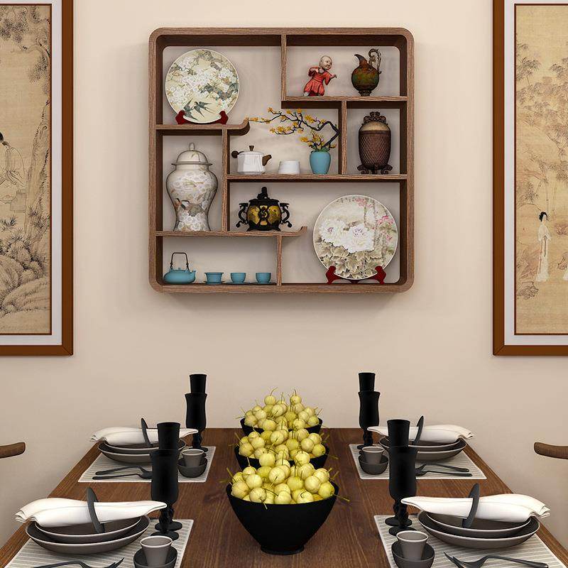 挂墙博10古架茶实木中式多宝阁壁挂墙上置物架装饰架