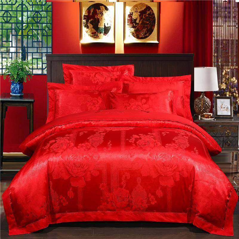 全棉提ZF001花四件套套大红纬纱纯棉件床上用工品婚庆四件一厂直