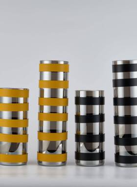 现代轻奢皮革玻璃条纹圆件柱花器摆客厅玄餐关房桌A6皮革黑样板售