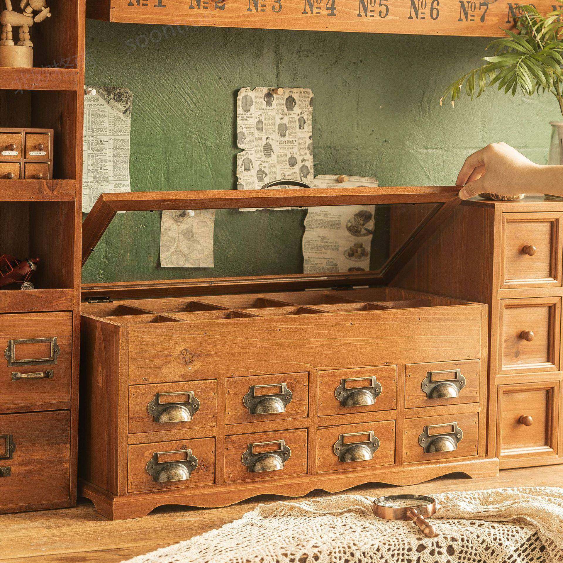 手账带针线火胶盒漆章桌面抽屉式收纳储物家用多层玻璃翻盖MS-914