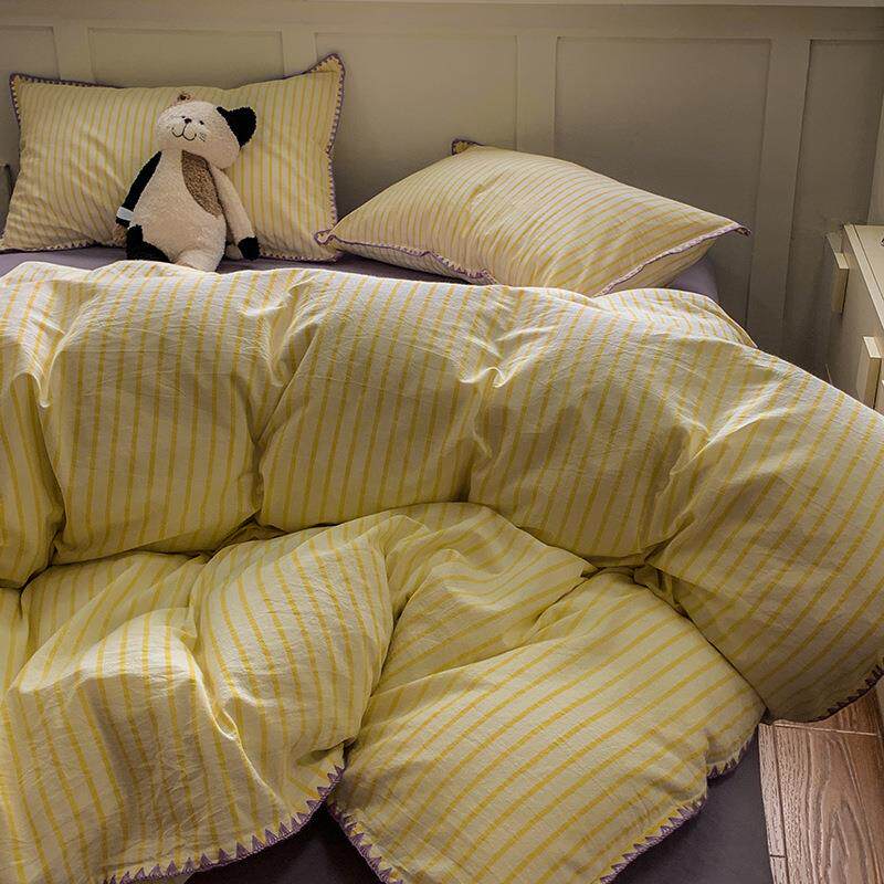 条纹水LY-A类色洗棉类纯被套色织全棉被罩三件套学棉生宿舍单人被