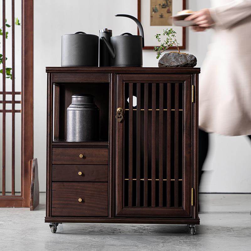 体胡桃木茶水木柜茶一车边柜实用22js0818茶几烧水壶中式移动茶桌