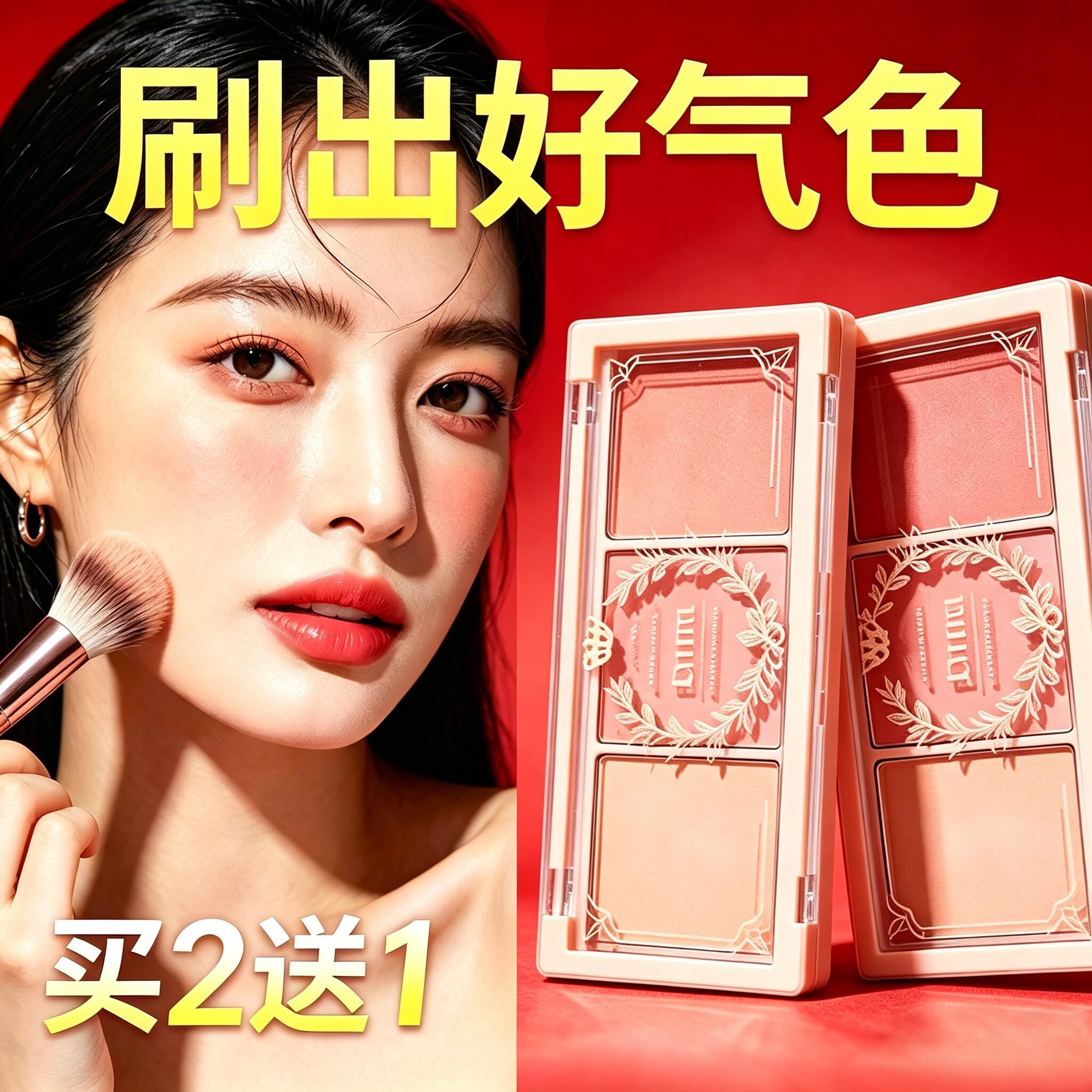元气裸色腮红自然提气色哑光细闪持久百搭胭脂彩妆三色腮红盘X