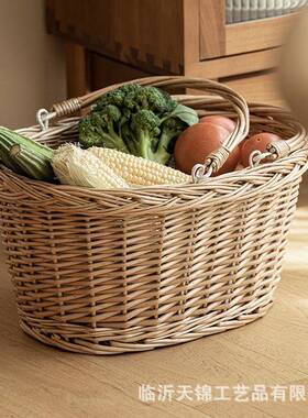 手外工柳编收纳筐藤编手提果收纳篮篮编织购物IOC篮水篮户采摘竹