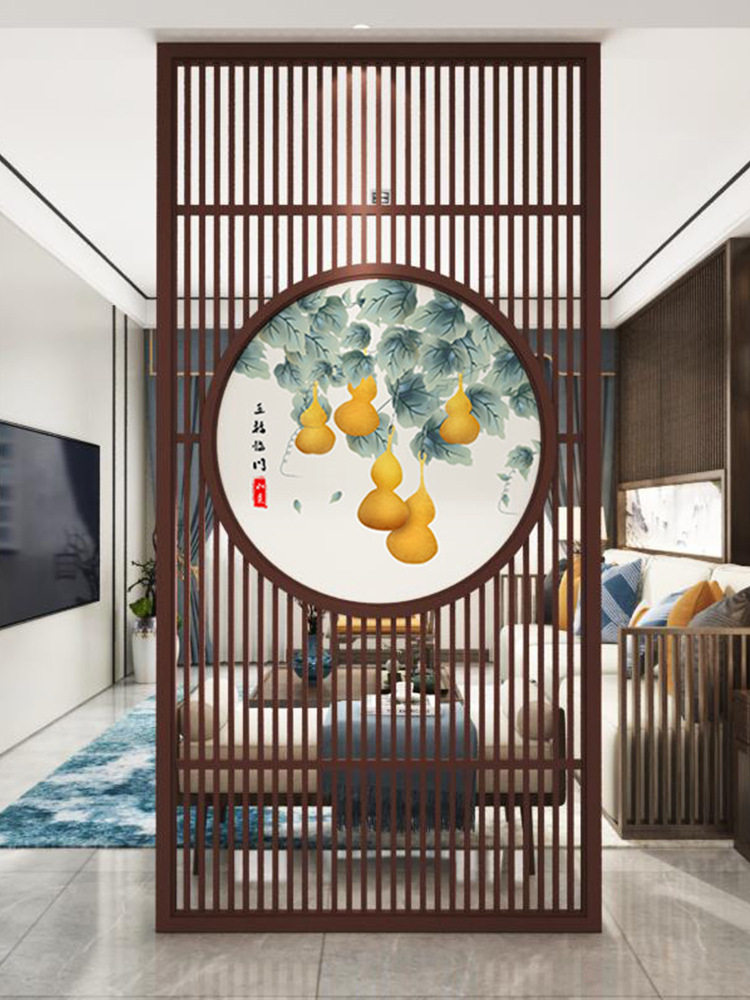 中式屏风隔断墙现代简约实木装饰客厅办公室山水花鸟纱画玄关