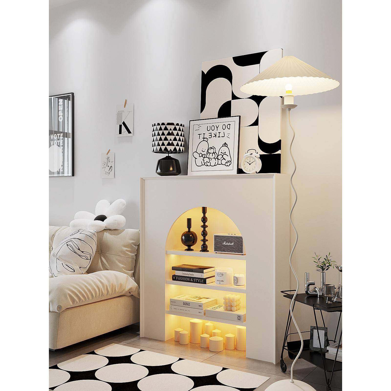 柜法式带墙灯白色假壁炉装饰边厅入户靠玄关置797物架艺术客展示