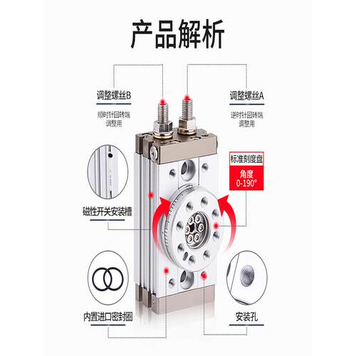 气90度动1Q80度可调摆台旋转气缸HR/MS-QB10A/20A/30A/81450A/100